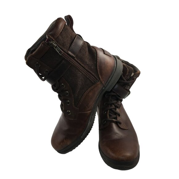 UGG KESEY BROWN WATERPROOF LEATHER BOOT SHERPA LINED ZIP CLOSURE WOMENS SIZE 8 - Picture 1 of 8